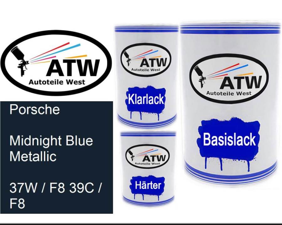 Porsche, Midnight Blue Metallic, 37W / F8 39C / F8: 500ml Lackdose + 500ml Klarlack + 250ml Härter - Set, von ATW Autoteile West.